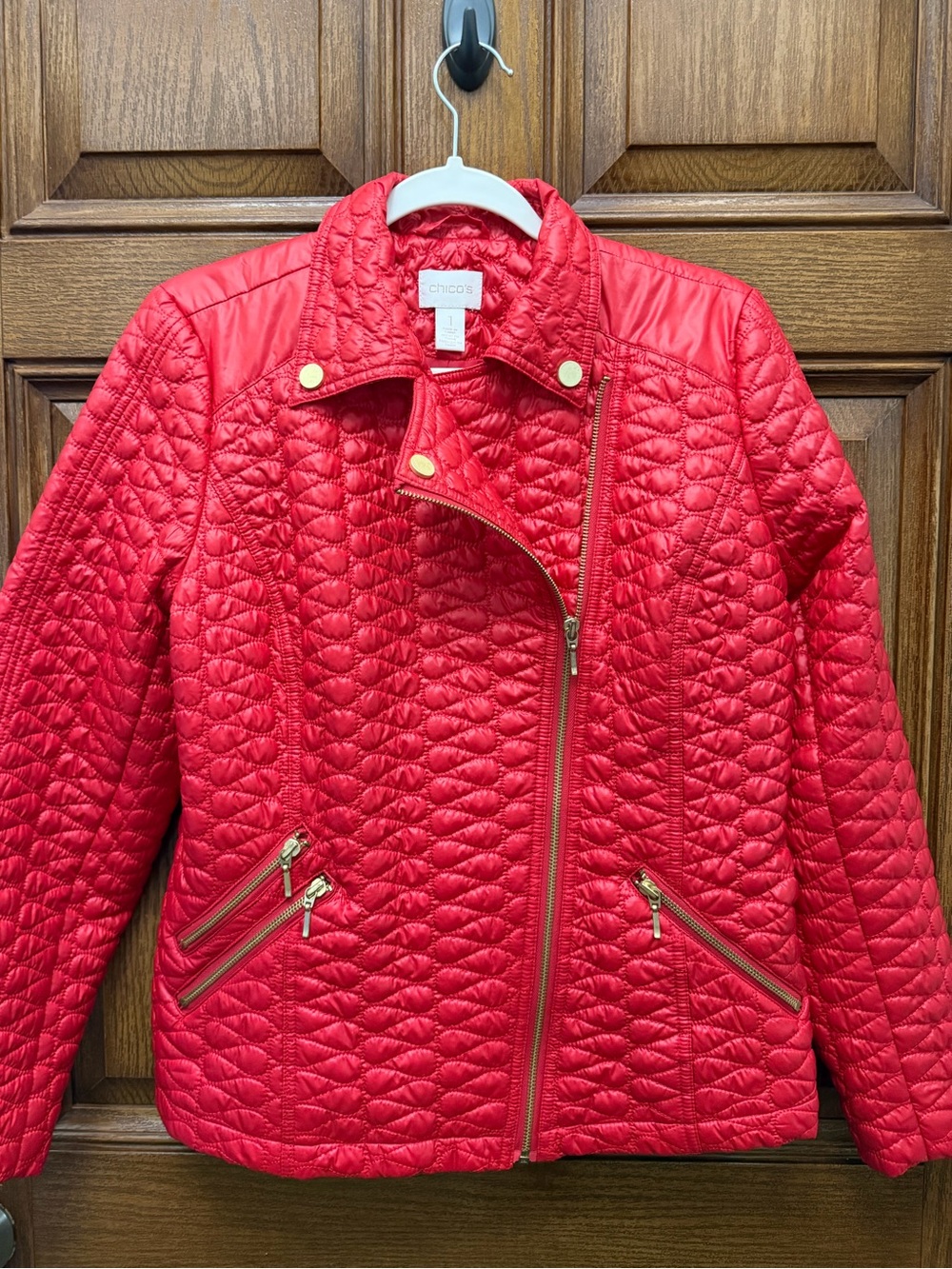 Chico's Quilted Red Moto-Style Jacket